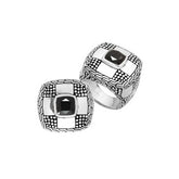 Handmade sterling silver square design statement ring with Black Onyx and Balinese texture
